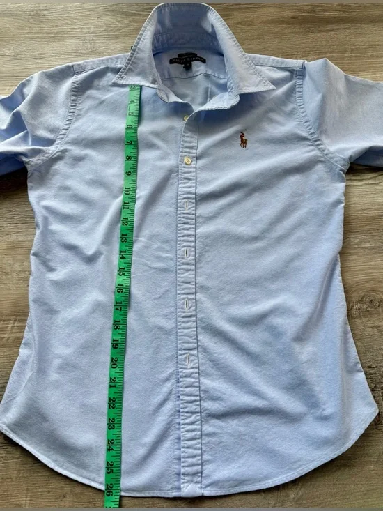 Polo Ralph Lauren. Women's Oxford Cotton Shirt, Size 10. Light Blue. Features - Picture 14 of 16